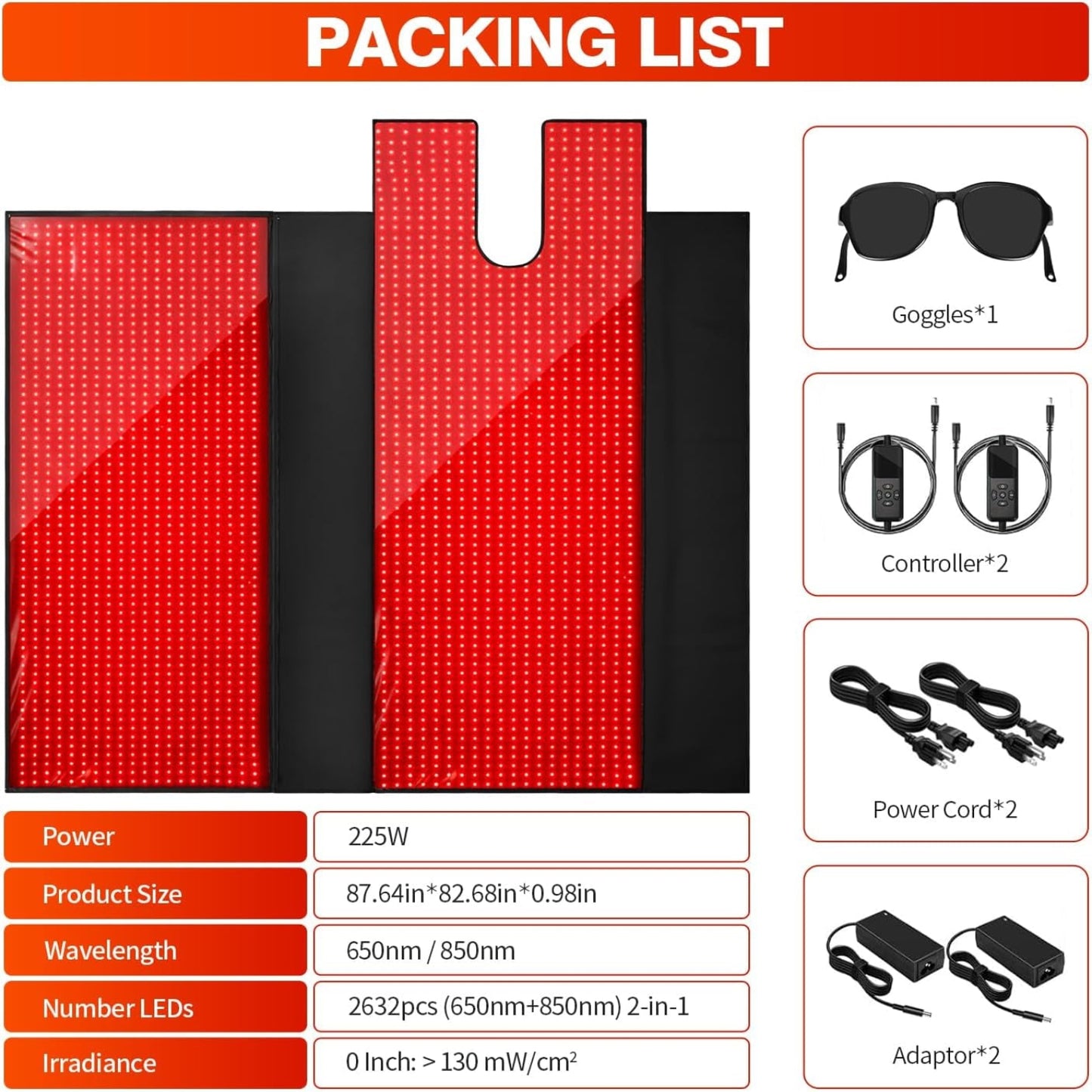 Red Light Therapy for Body, 2632 Leds Red Light Therapy Mat for Full Body, 88"X83" Infrared Light Therapy Blanket 660Nm & 850Nm Dual Wavelength Pain Relief & Recovery