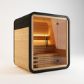 Outdoor Traditional Sauna Built for Relaxation, Natural Spruce Wood, LED Lighting, Panoramic Glass Door