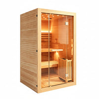 Steam Sauna, 2-4 Person Traditional Indoor Sauna with 3KW/240V Stove Heater | Chilean Pine Wood Sauna Room with Wooden Barrel and Spoon, Sauna Stone, Hygrometer, Cup Holder, LED Lighting, Speaker