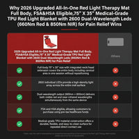 2026 Upgraded All-In-One Red Light Therapy Mat Full Body, FSA&HSA Eligible,75” X 35” Medical-Grade TPU Red Light Blanket with 2600 Dual-Wavelength Leds (660Nm Red & 850Nm NIR) for Pain Relief — Comparison