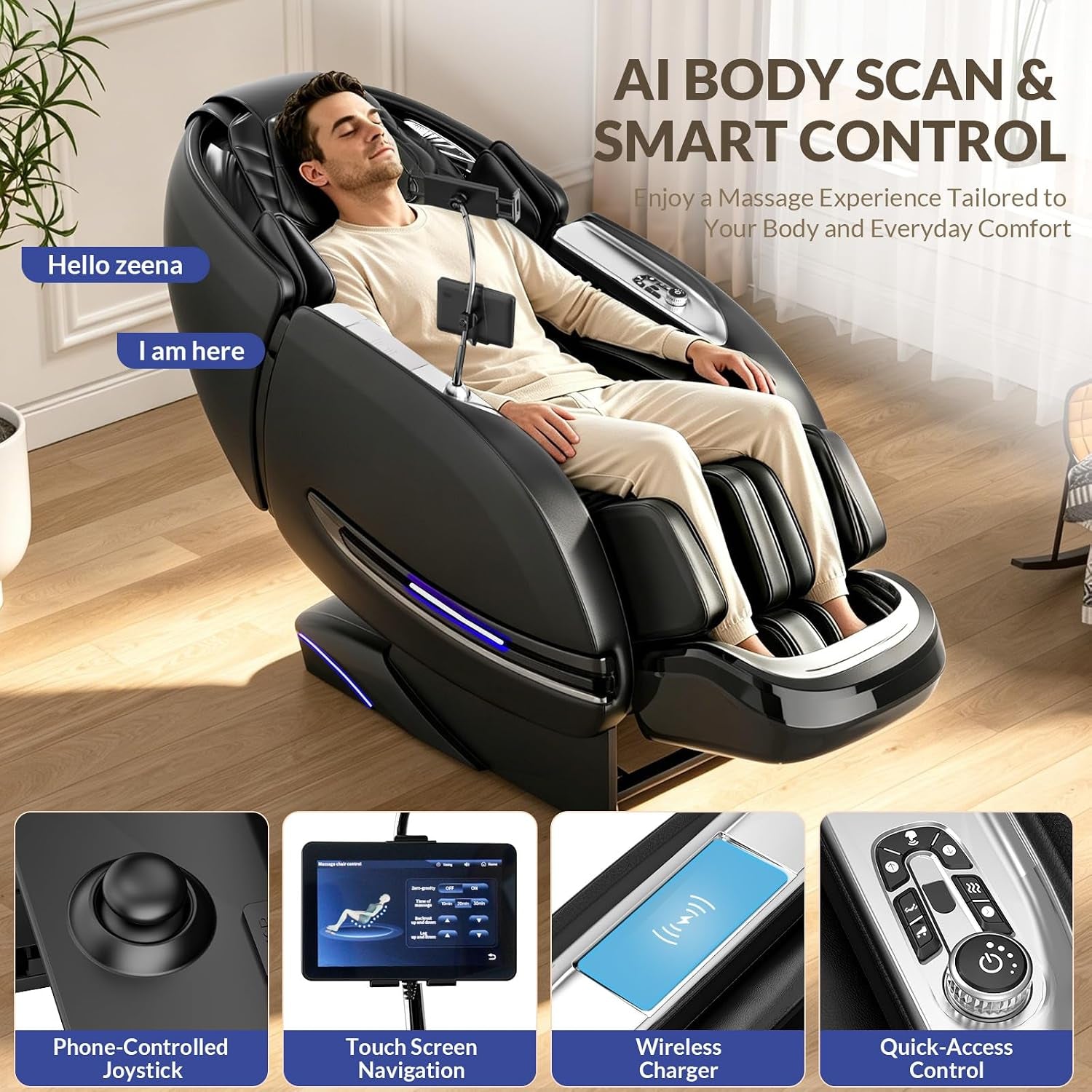 Massage Chair Full Body, 2026 Zero Gravity Sl-Track Shiatsu Massage Chair Recliner with 12 Auto Modes, Thai Yoga Stretch, Foot Rollers, Heated Waist & Calf, AI Control & Body Scan, L183 Black