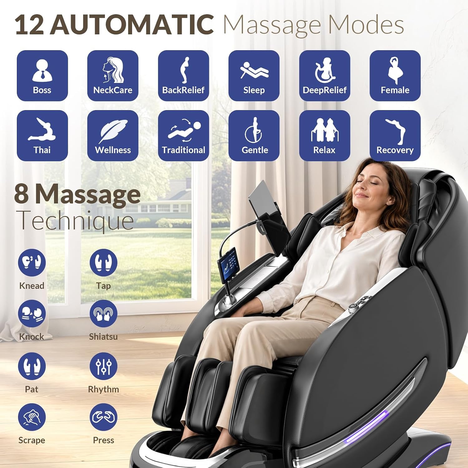 Massage Chair Full Body, 2026 Zero Gravity Sl-Track Shiatsu Massage Chair Recliner with 12 Auto Modes, Thai Yoga Stretch, Foot Rollers, Heated Waist & Calf, AI Control & Body Scan, L183 Black