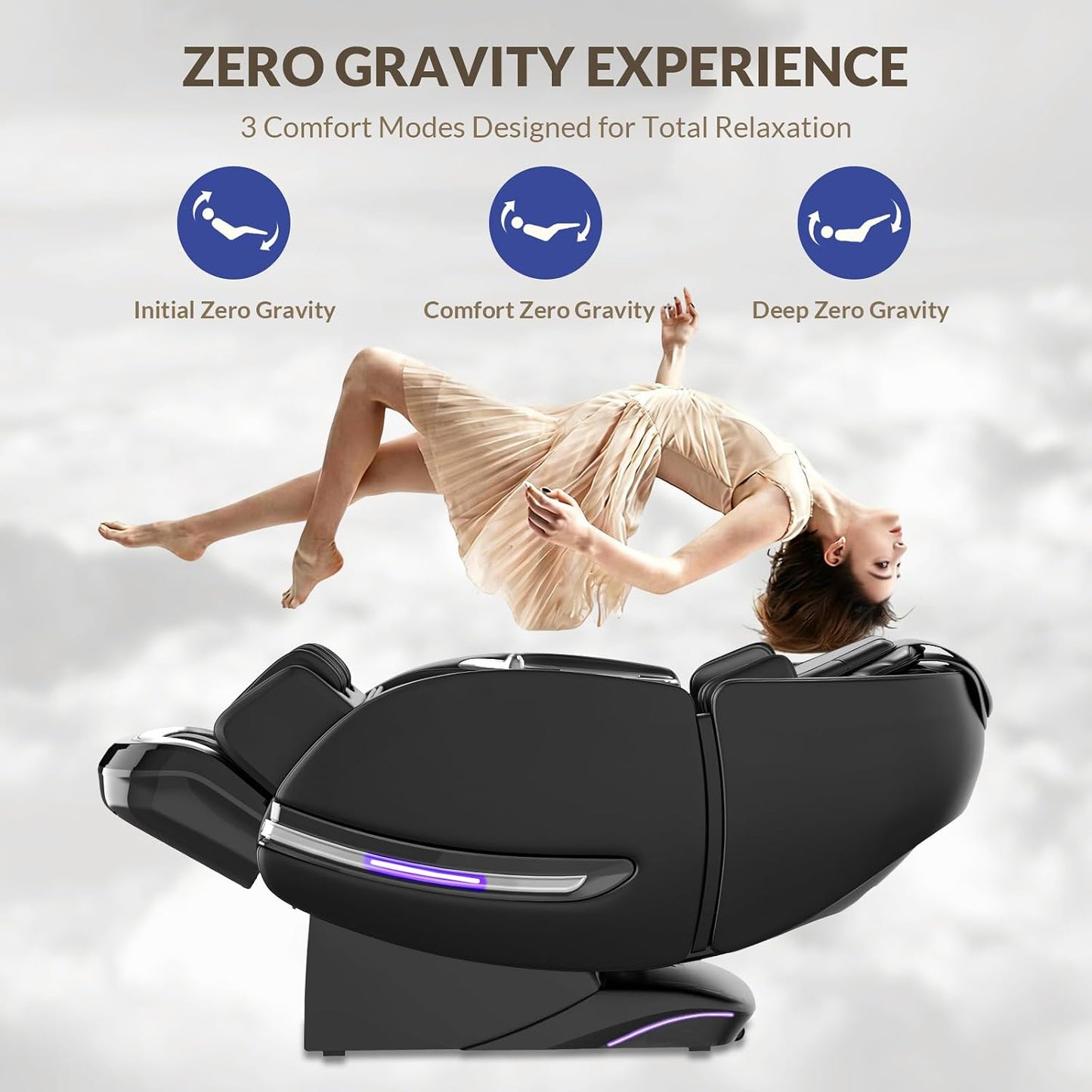 Massage Chair Full Body, 2026 Zero Gravity Sl-Track Shiatsu Massage Chair Recliner with 12 Auto Modes, Thai Yoga Stretch, Foot Rollers, Heated Waist & Calf, AI Control & Body Scan, L183 Black