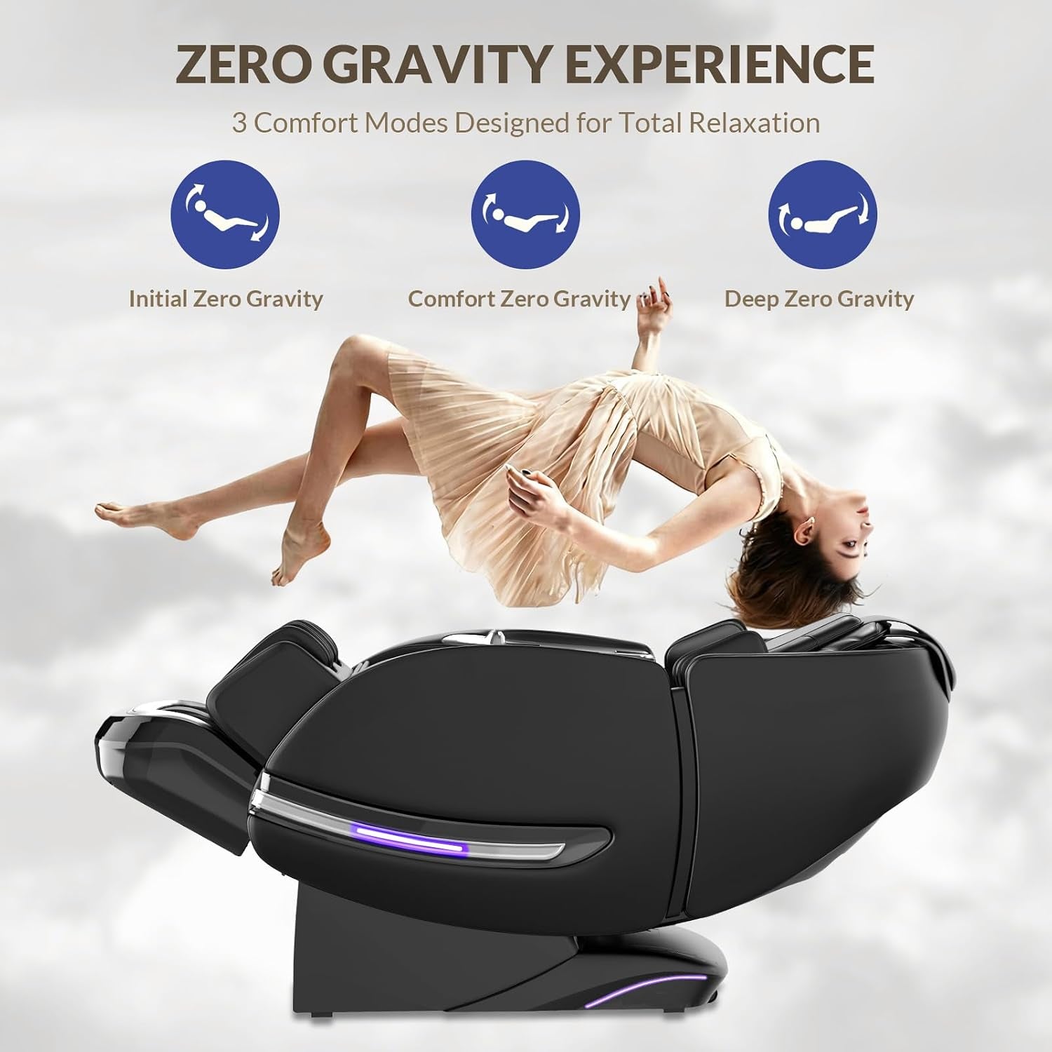 Massage Chair Full Body, 2026 Zero Gravity Sl-Track Shiatsu Massage Chair Recliner with 12 Auto Modes, Thai Yoga Stretch, Foot Rollers, Heated Waist & Calf, AI Control & Body Scan, L183 Black