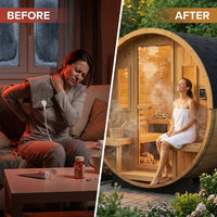 Outdoor Traditional Sauna, 4-6 Person Wooden Sauna, Steam Wet Wood Sauna with 220V with 6KW Heater, Sauna Stone, Thermometer — Before & After