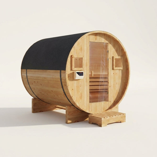 Outdoor Traditional Sauna, 4-6 Person Wooden Sauna, Steam Wet Wood Sauna with 220V with 6KW Heater, Sauna Stone, Thermometer — Studio Shot