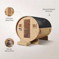 Outdoor Traditional Sauna, 4-6 Person Wooden Sauna, Steam Wet Wood Sauna with 220V with 6KW Heater, Sauna Stone, Thermometer — infographic