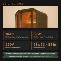 Outdoor Traditional Sauna Built for Relaxation, Natural Spruce Wood, LED Lighting, Panoramic Glass Door — Results & Stats