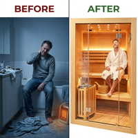 Steam Sauna, 2-4 Person Traditional Indoor Sauna with 3KW/240V Stove Heater | Chilean Pine Wood Sauna Room with Wooden Barrel and Spoon, Sauna Stone, Hygrometer, Cup Holder, LED Lighting, Speaker — Before & After