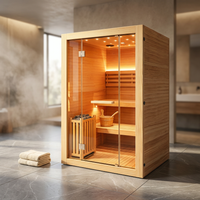 Steam Sauna, 2-4 Person Traditional Indoor Sauna with 3KW/240V Stove Heater | Chilean Pine Wood Sauna Room with Wooden Barrel and Spoon, Sauna Stone, Hygrometer, Cup Holder, LED Lighting, Speaker — Studio Shot