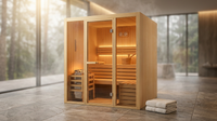 Steam Sauna, 2-4 Person Traditional Indoor Sauna with 3KW/240V Stove Heater | Chilean Pine Wood Sauna Room with Wooden Barrel and Spoon, Sauna Stone, Hygrometer, Cup Holder, LED Lighting, Speaker — Lifestyle
