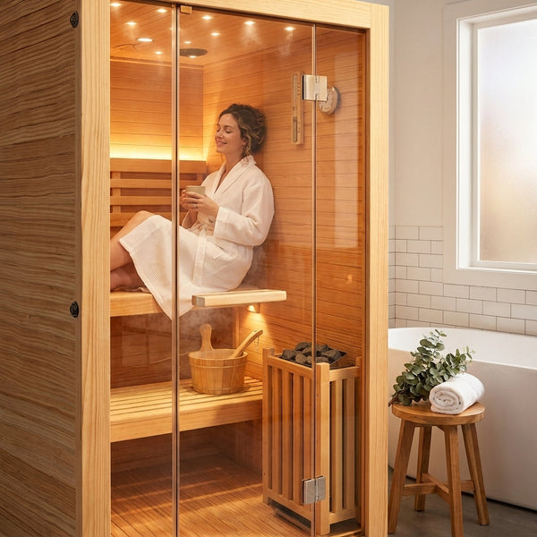 Traditional Steam Sauna Built for Indoor Relaxation, 3KW Stove Heater, Chilean Pine Wood, 2-4 Person Capacity
