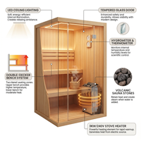 Steam Sauna, 2-4 Person Traditional Indoor Sauna with 3KW/240V Stove Heater | Chilean Pine Wood Sauna Room with Wooden Barrel and Spoon, Sauna Stone, Hygrometer, Cup Holder, LED Lighting, Speaker — How It Works