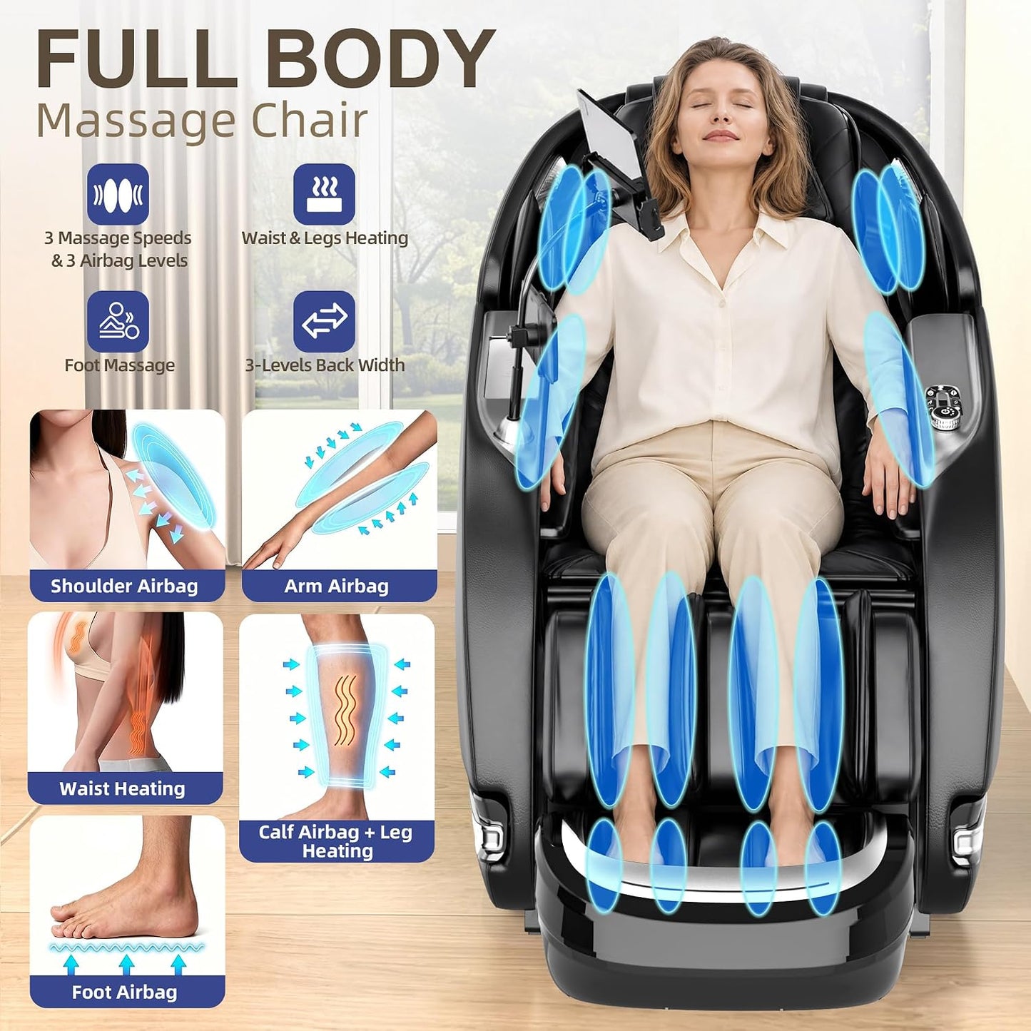 Massage Chair Full Body, 2026 Zero Gravity Sl-Track Shiatsu Massage Chair Recliner with 12 Auto Modes, Thai Yoga Stretch, Foot Rollers, Heated Waist & Calf, AI Control & Body Scan, L183 Black